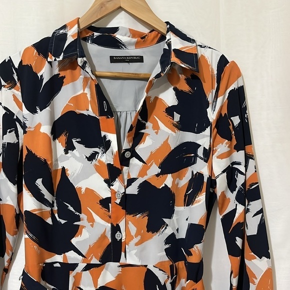 Banana Republic Leaf Design Long Sleeve Lined Dress a260 - Picture 2 of 5